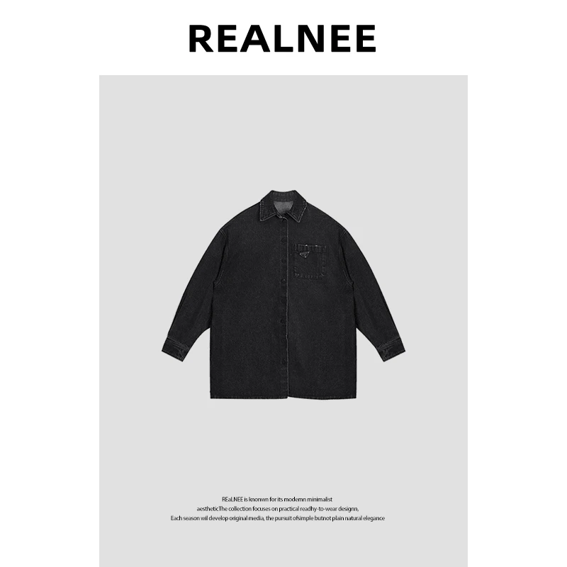 【REALNEEI】简约黑色西装款牛仔外套