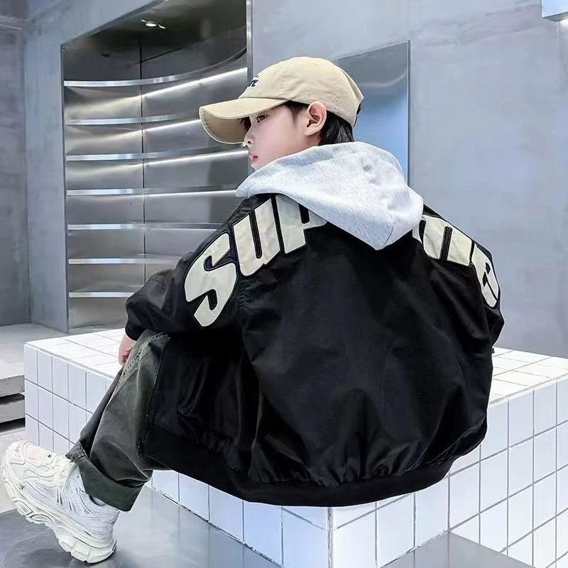 【秋上新LM】男童春秋棒球服外套2025款连帽假两件上衣儿童男孩夹克