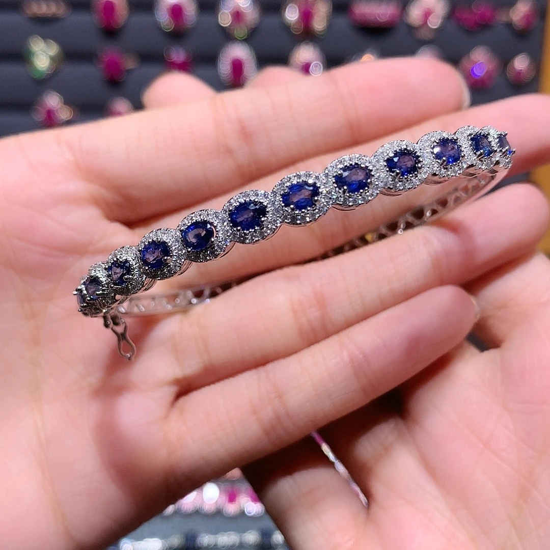 蓝宝石银S925镶嵌手镯