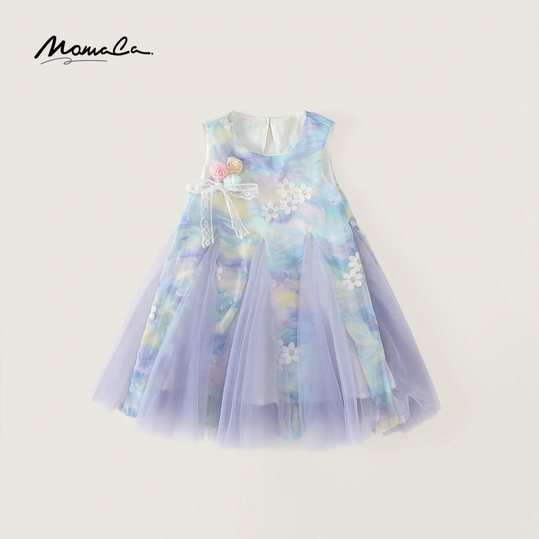 MOMOCO夏季女童韩系设计感油画风拼接公主裙连衣裙77620470010