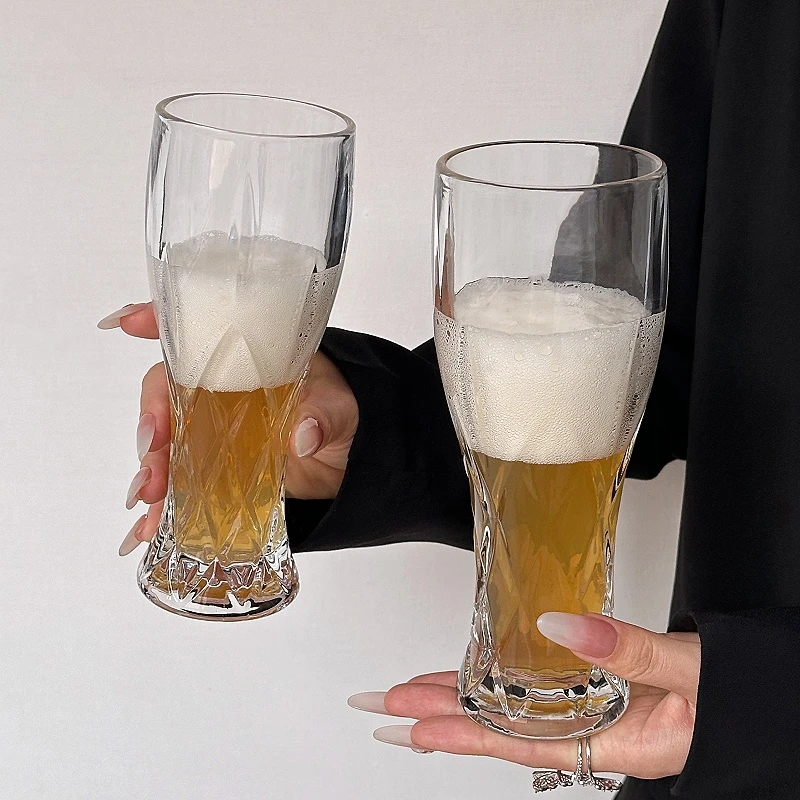 创意刻花玻璃啤酒杯家用高颜值家庭精酿杯扎啤杯大容量高档喝水杯