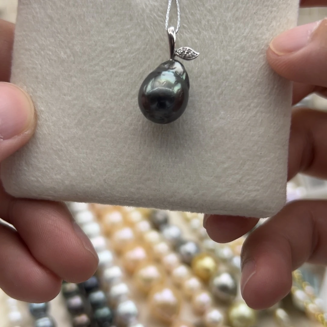 银S925镶嵌吊坠(不含链)海水珍珠11mm大溪地吊坠