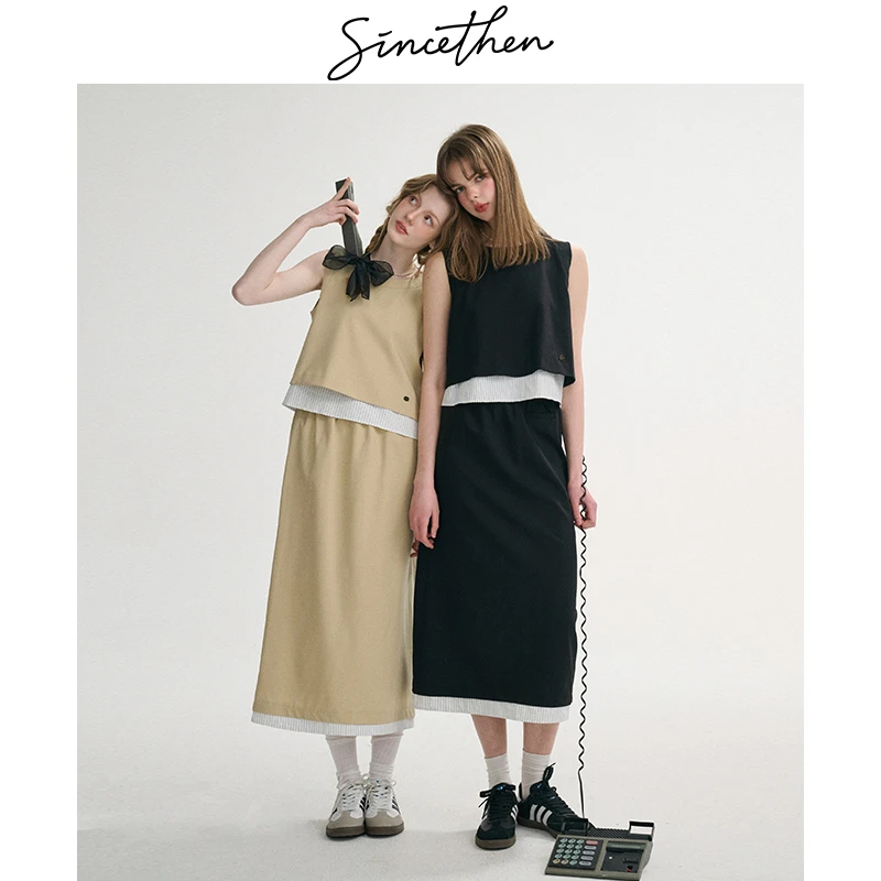 sincethen落日甜酒法式高级感套装裙夏假两件无袖背心马甲女春季