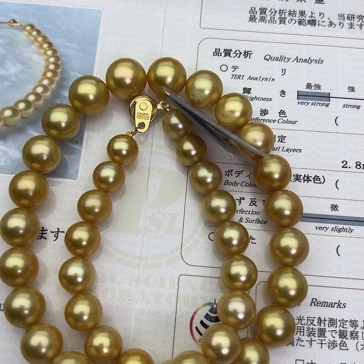 合金项链海水珍珠9.2-12.3浓茶金（真科研S S）