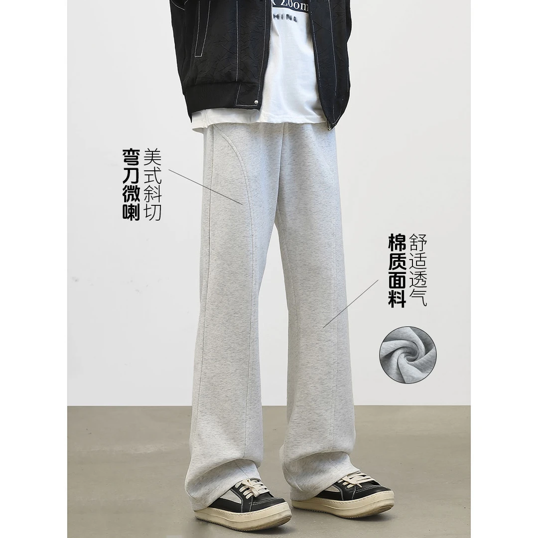 仓石一树秋冬加绒美式直筒微喇卫裤男士高街痞帅弯刀休闲裤运动裤