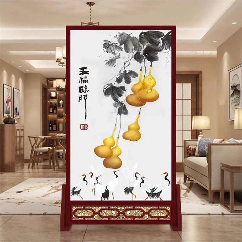 新款新中式入户屏风遮挡玄关现代布艺办公室双面简易招财座屏客厅