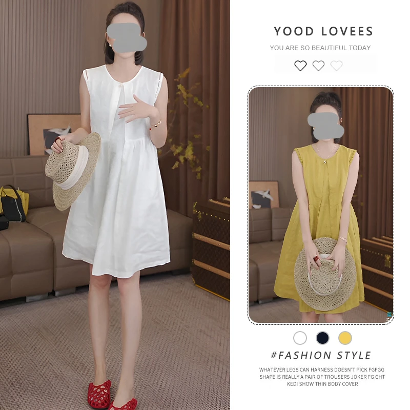 欧货休闲风连衣裙女2025夏新款圆领无袖连衣裙宽松休闲显瘦裙子