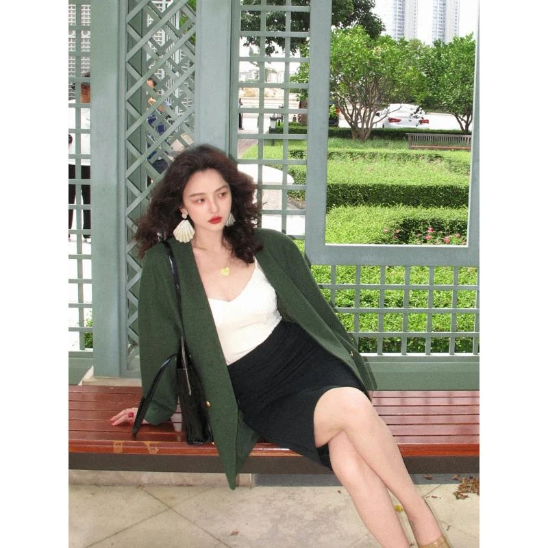 【酒午自制】春季显瘦气质时尚内里可拆卸马甲羊毛呢子西装-KLF3375