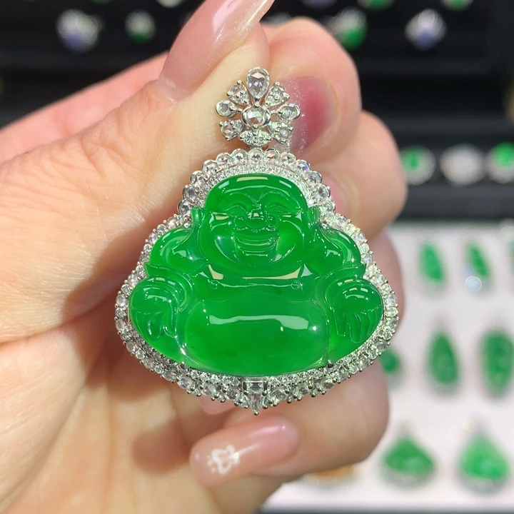 翡翠吊坠(不含链)18K金镶嵌