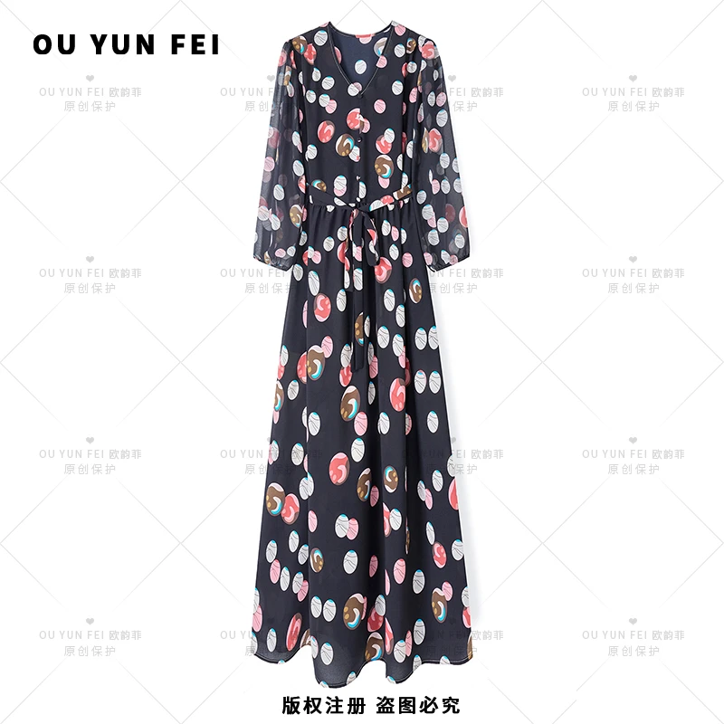 女装连衣裙高级显瘦秋季气质时尚碎花长裙轻奢夏季F1729