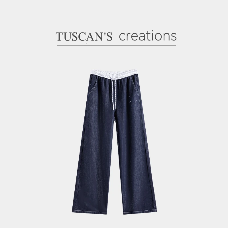 TUSCAN'S CREATIONS夏季薄款阔腿宽松垂感休闲高腰直筒裤