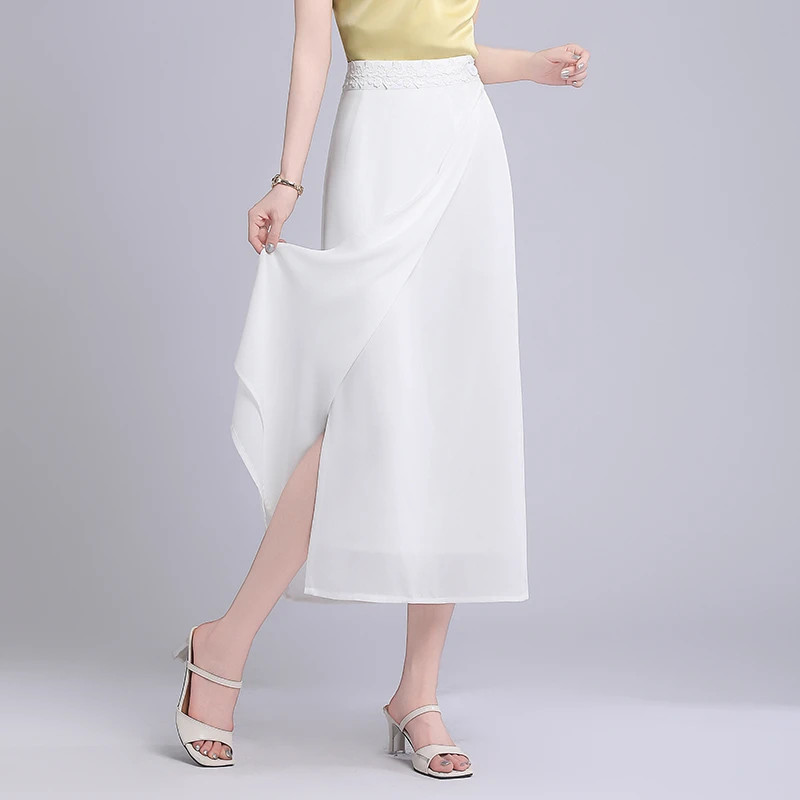 仙妮蕾德 春夏国风一片式半身裙女气质显瘦显腿长凉感薄裙有内衬