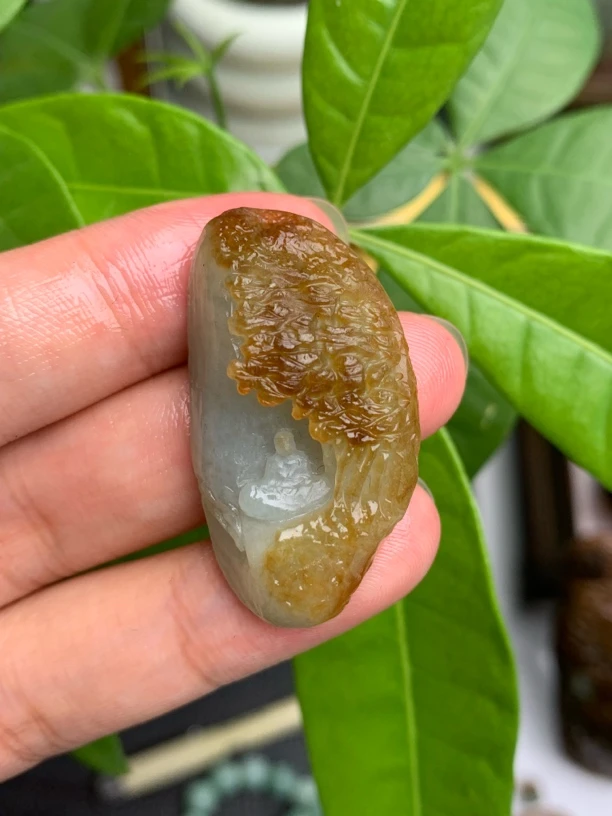 天然缅甸翡翠A货毛货俏色悟道