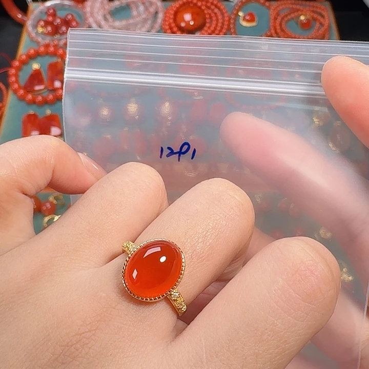 南红玛瑙银S925镶嵌戒指