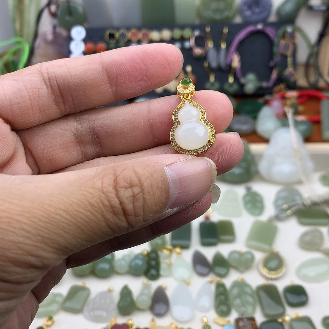 和田玉银S925镶嵌吊坠(不含链)