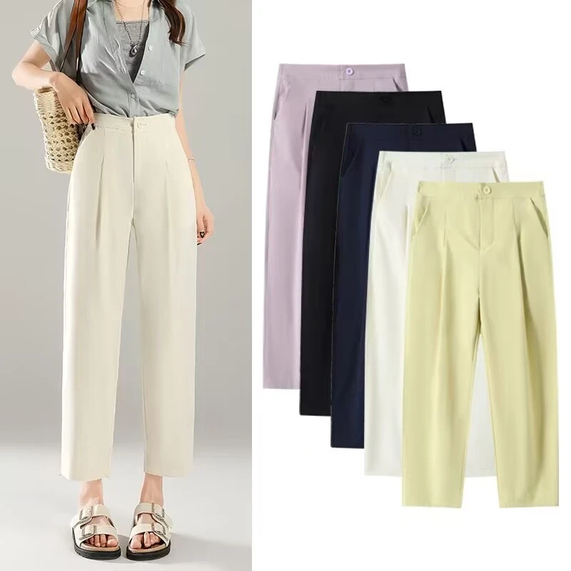 夏季薄款2025新款高腰显瘦哈伦裤时尚百搭宽松九分休闲裤