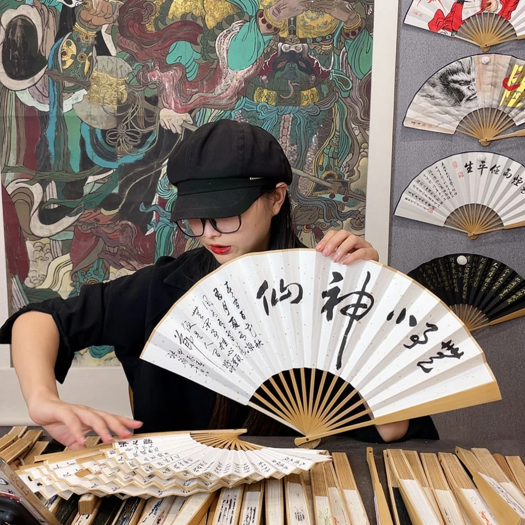 国画95寸玉竹-纯手绘-文玩扇骨（默认粘好）
