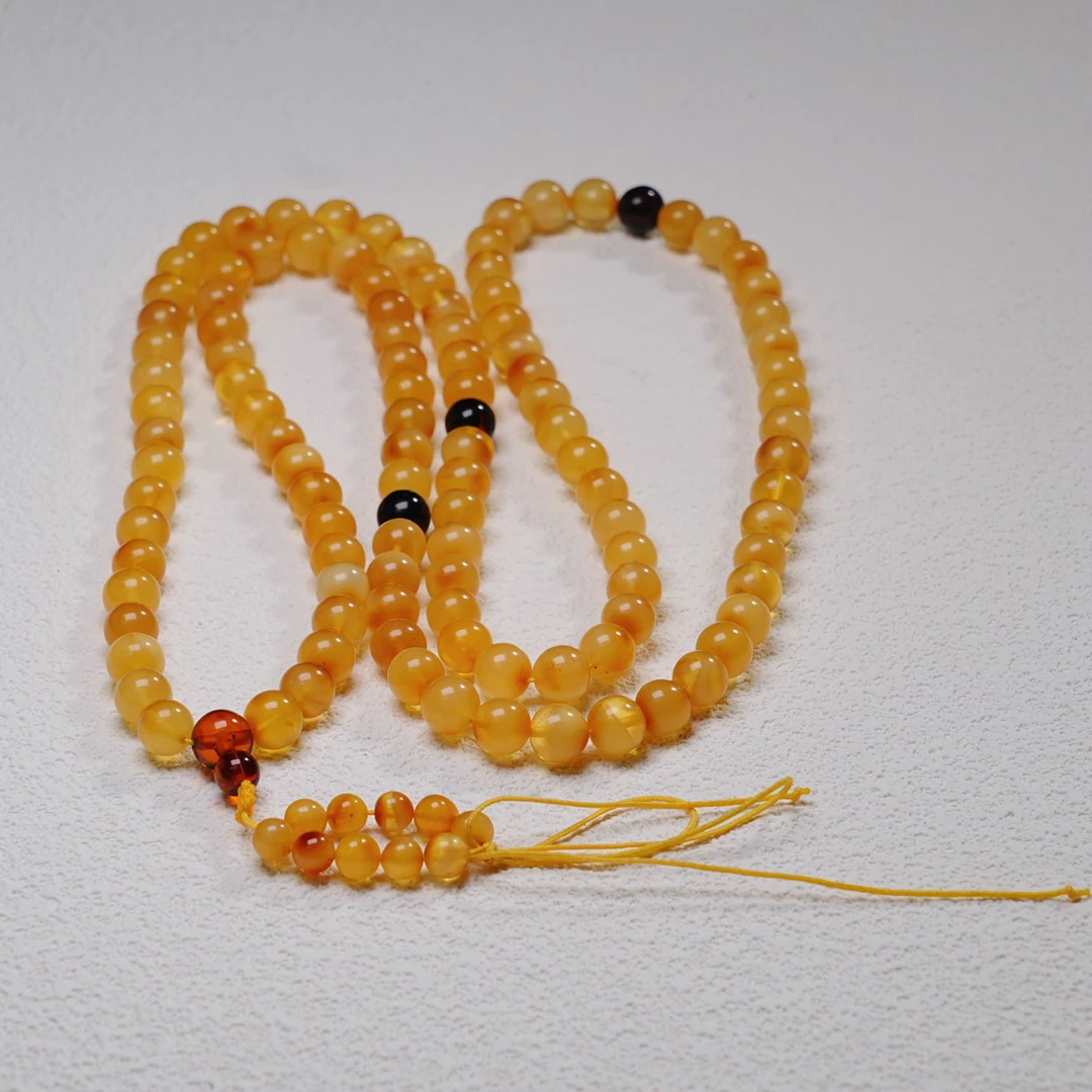 天然琥珀焦皮圆珠7m+项链