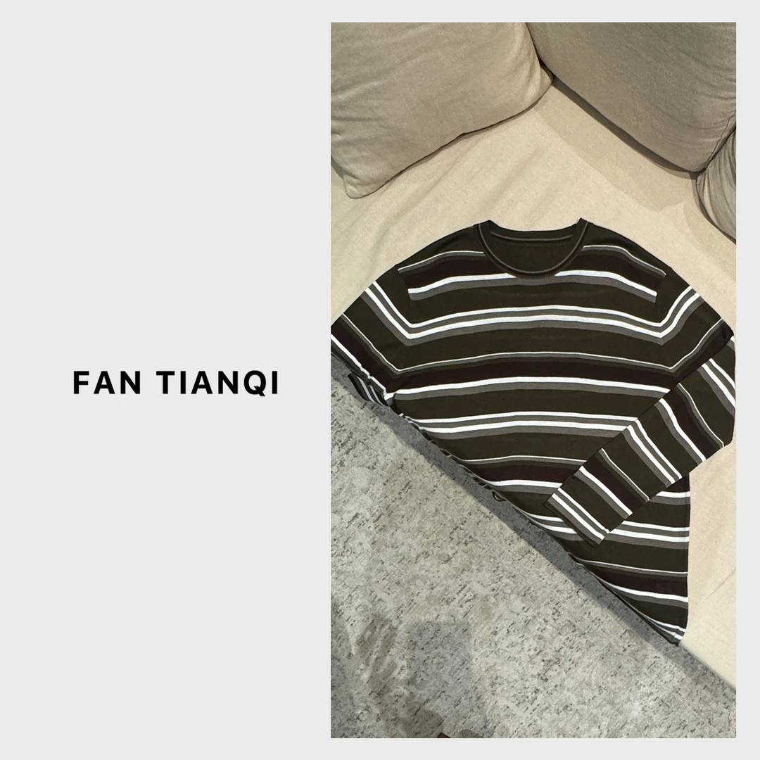 范天奇/FAN TIANQI【条纹T】北欧复古条纹圆领长袖打底衫FTQ251117