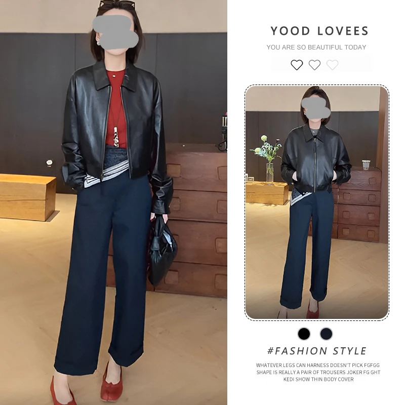 高级感炸街翻领夹克外套女2025新款春秋显瘦洋气九分直筒裤两件套