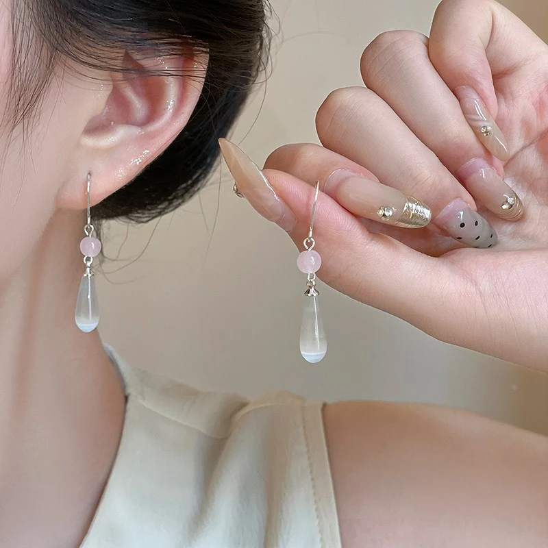 铁合金锆石耳饰 烟雨江南~新中式猫眼石吊坠耳环女古风汉服耳坠耳