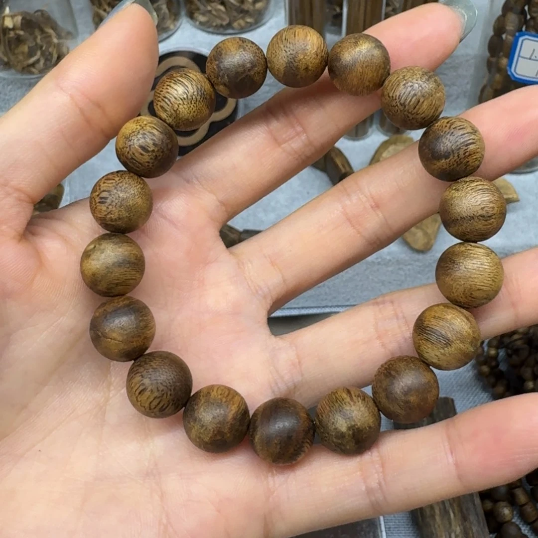 社***料沉香碎屑沉香乌身圆叶圆珠单圈卡12保10+