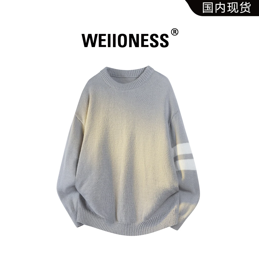 WEIIONESS日系时尚毛衣男秋冬潮流宽松百搭上衣轻奢痞帅休闲男装