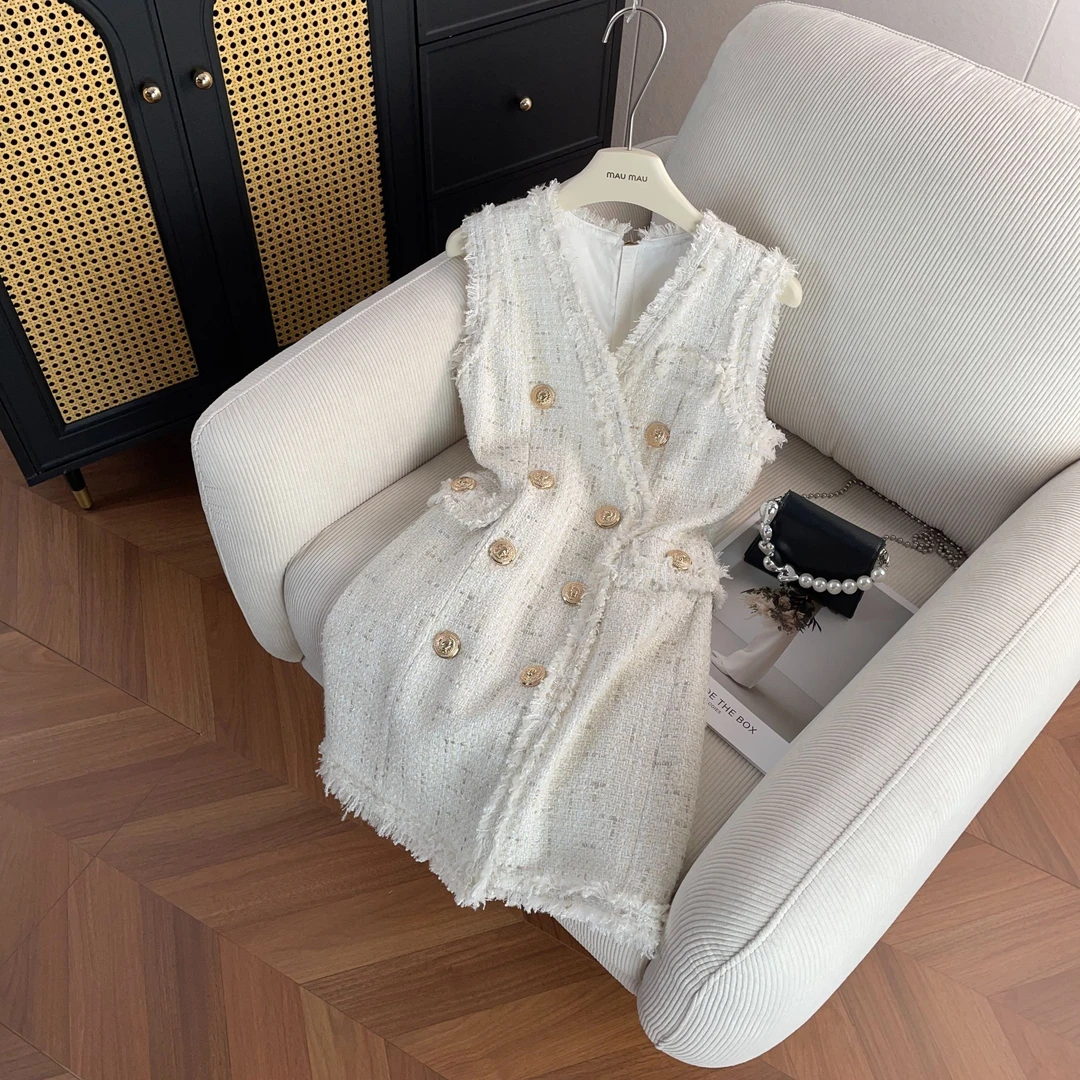 高端轻奢女装设计师款法式小香风流苏无袖背心连衣裙DY4414