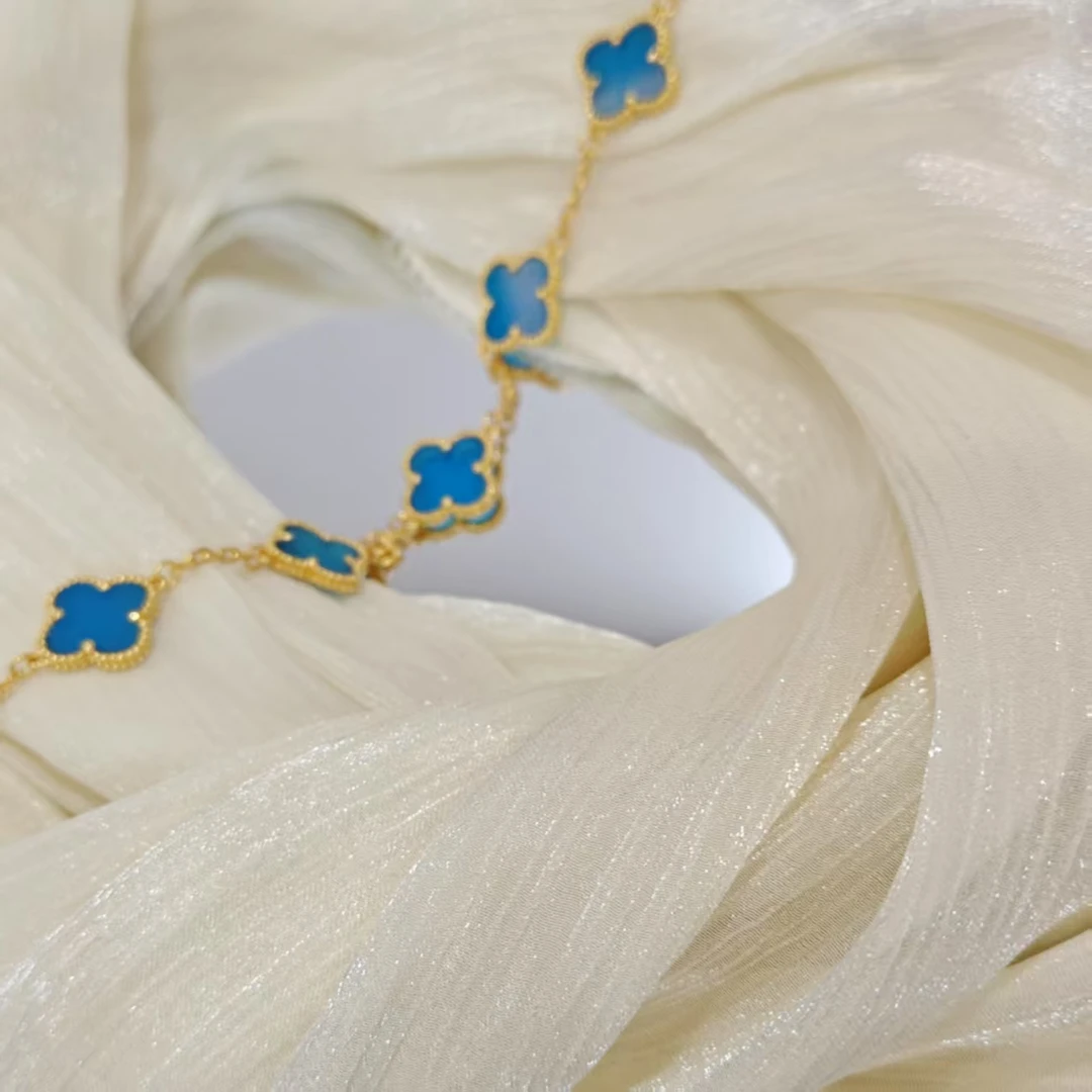 足银手链  【巨星珠宝】足银 999 五花四叶草彩色手链 BP00037