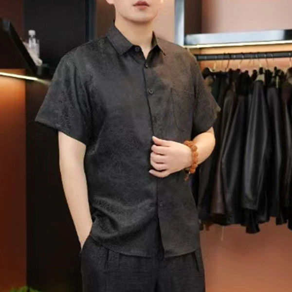 2025奢品级香云纱桑蚕丝男士新中式短袖衬衫国风男装百搭时尚