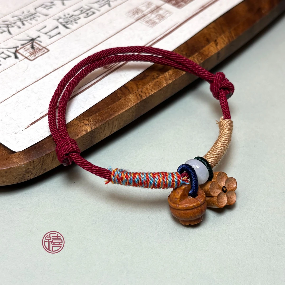 非金属布艺手链  桃核桃篮手链手绳 桃木梅花配饰 彩绳男女国潮风