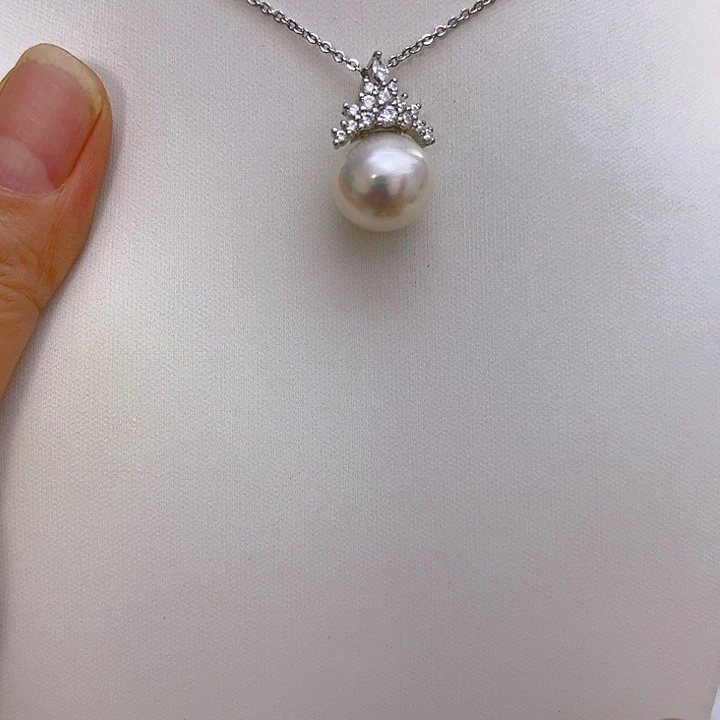 合金淡水珍珠白珠银色冰雪女王吊坠