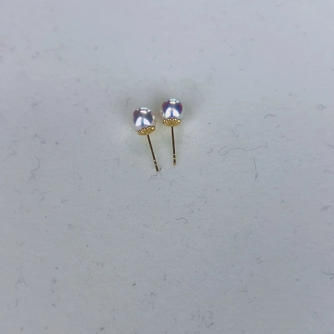 海水珍珠海水akoya天女耳钉7-7.5mm18K金镶嵌