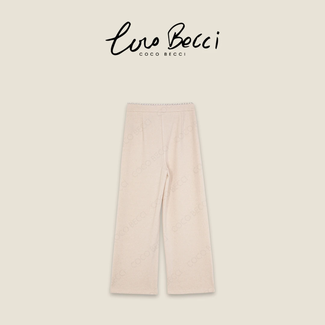 COCO BECCI【珍珠贝母】珍珠白织带阔腿剪裁百搭高腰裤CFLJD261108