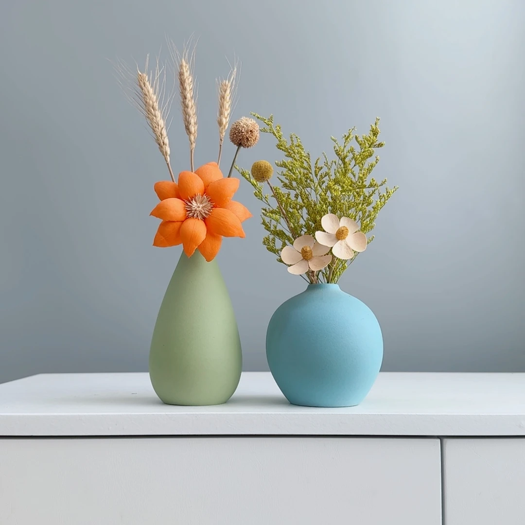 瓷片陶瓷花瓶摆件含花总高约20-30cm