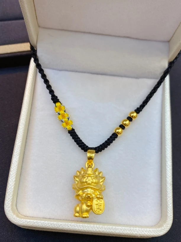足金999招财猫编绳项链