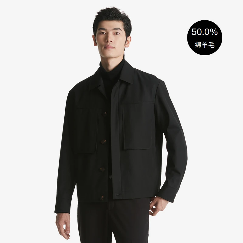 劲霸男装羊毛夹克男士春秋长袖时尚休闲翻领短版茄克|BKDT3244