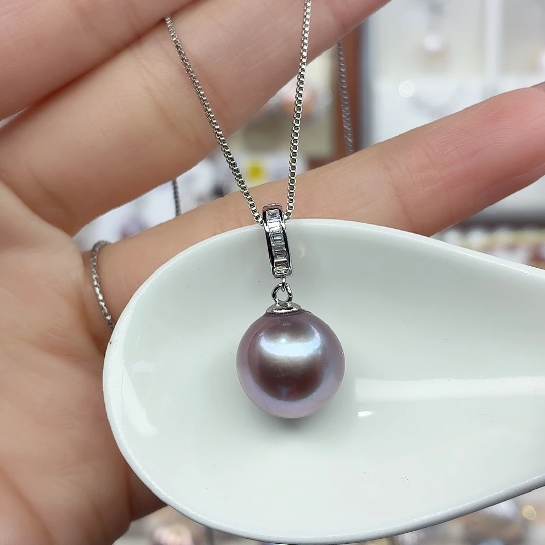 银S925镶嵌颈饰淡水珍珠F