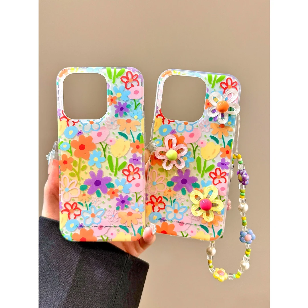 小清新立体花朵适用苹果16手机壳华为VIVO小米OPPO荣耀红米一加女