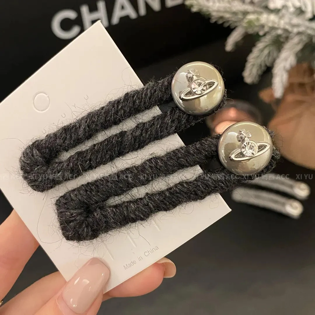 2025韩版毛线鸭嘴发夹秋冬新款气质网红时尚碎发刘海侧边夹复古女