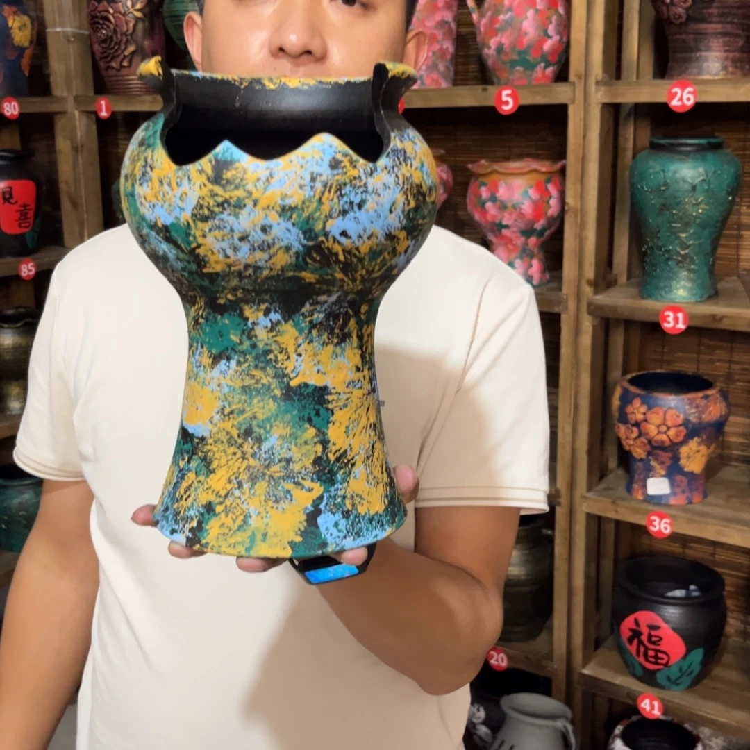 红陶浮雕花盆炸炸炸