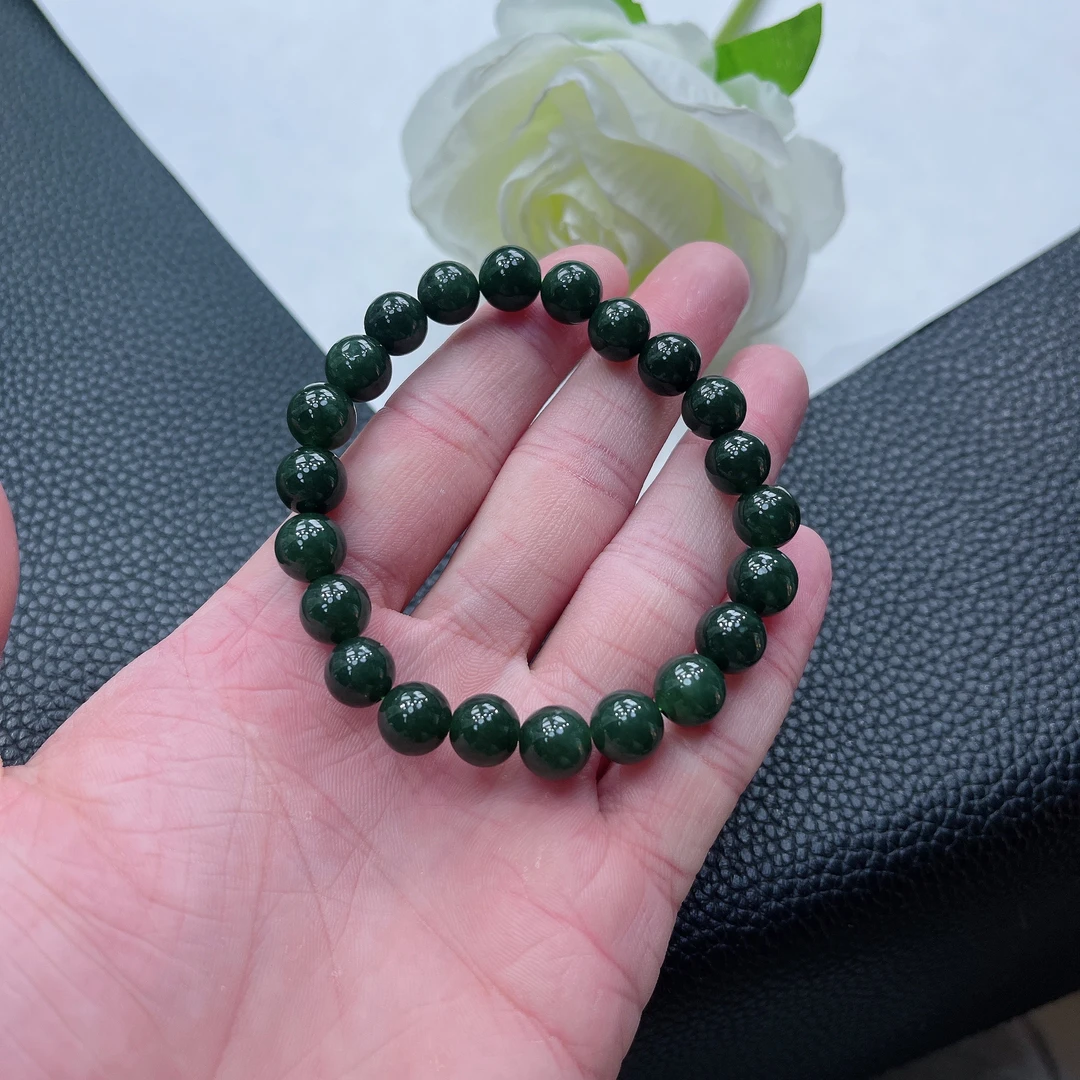 天然A货翡翠 菠菜绿翡翠玉手串 22颗 卡8.5mm