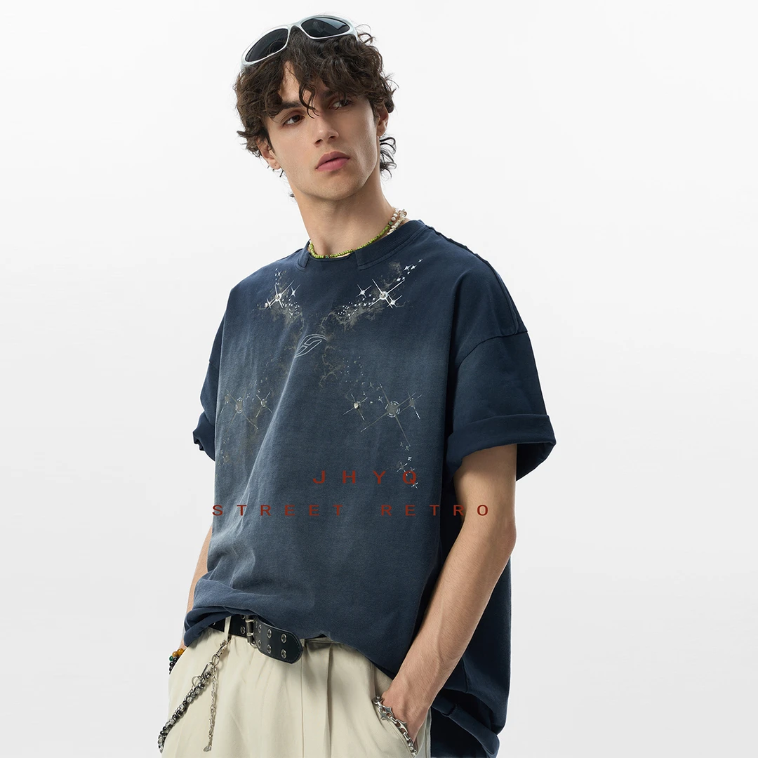 【JHYQ】繁星 半袖夏季圆领美式百搭短袖宽松印花短袖T恤上衣072