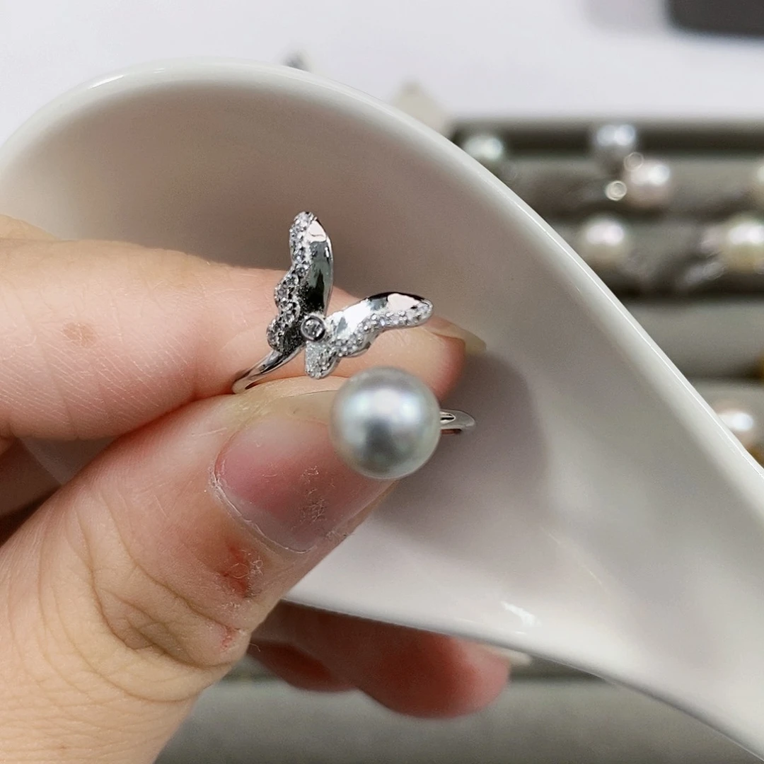 银S925镶嵌海水珍珠特价真多麻戒指8.5mm