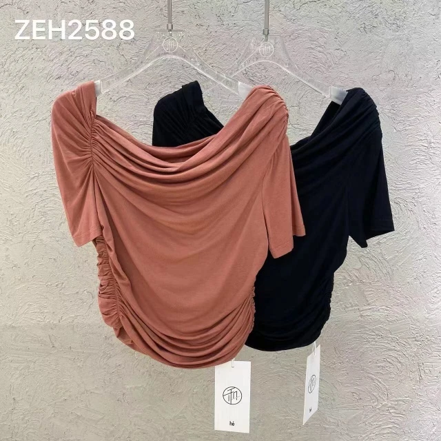 2588 一字肩弹力短袖T