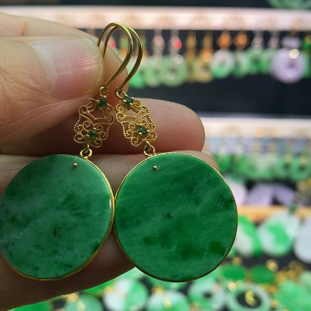 翡翠18K金镶嵌耳饰耳饰