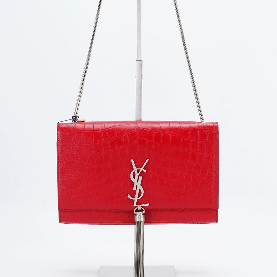 95新 YSL/圣罗兰 茉上/YSL 红色流苏鳄压雾面 斜挎单肩包