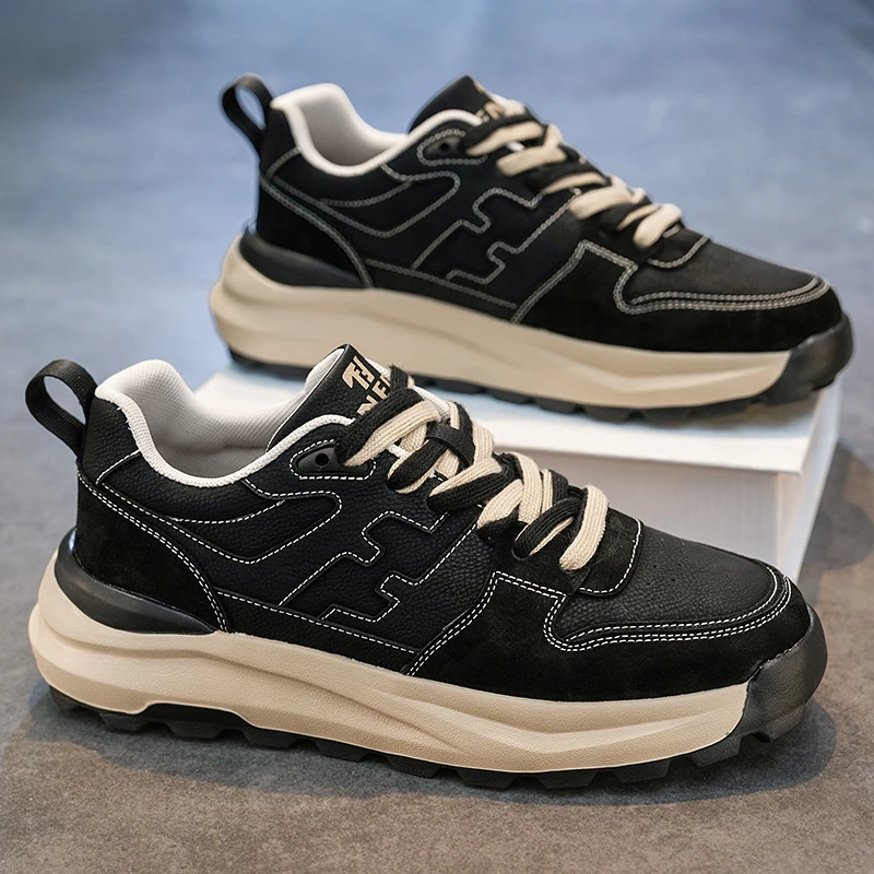 骆鹿男鞋秋季新款百搭运动休闲板鞋男士皮鞋厚底增高防水老爹潮鞋