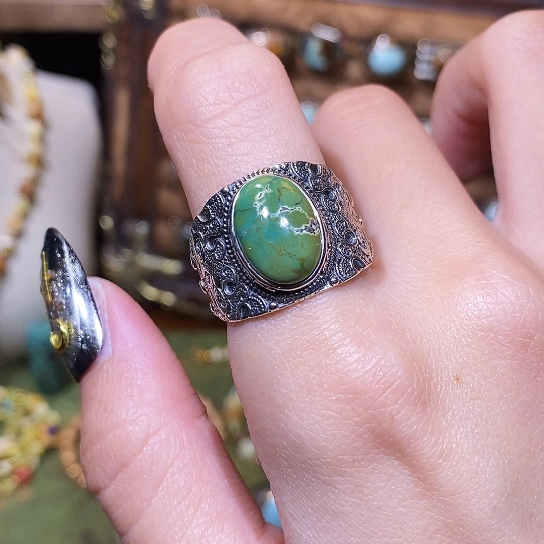 绿松石银S925镶嵌戒指