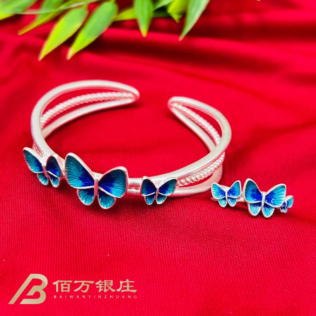 足银手镯 【佰万银庄】足银999.9 三生三世兰梦蝶国韵时尚国潮手镯